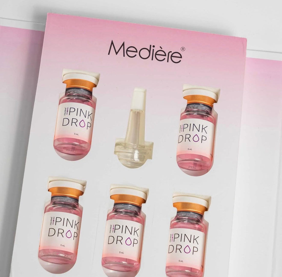 mediere pink drop skin booster product with 5 vials and applicator