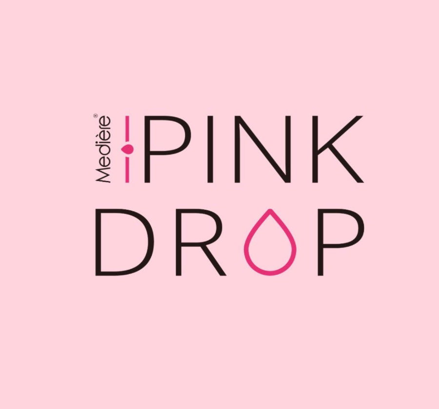 Logo of Pink Drop with Meditele on a pink background