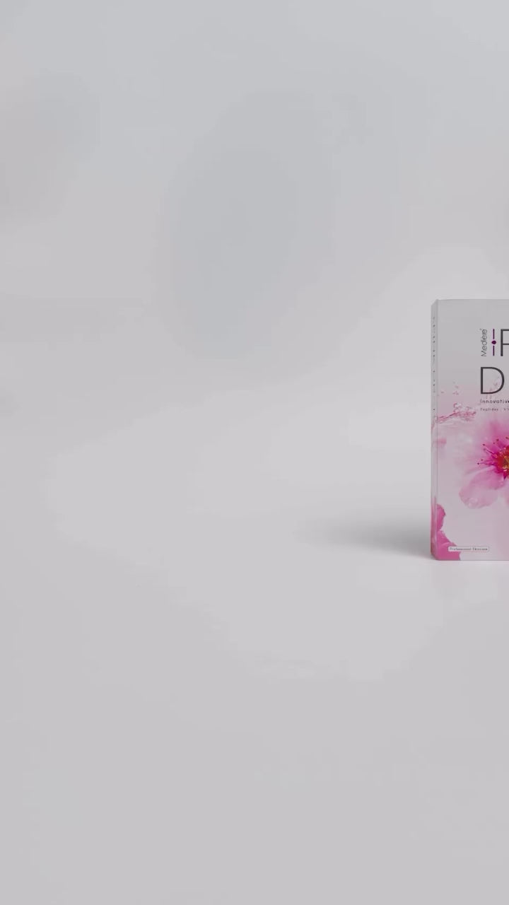 Video of pink drop box moving across screen and opening, the pink drop skin booster vials hop into the box and the box closes